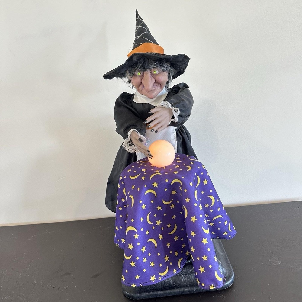 Vintage Gemmy Large Fortune Teller Witch 1995 90s Animated Lights Talks TESTED